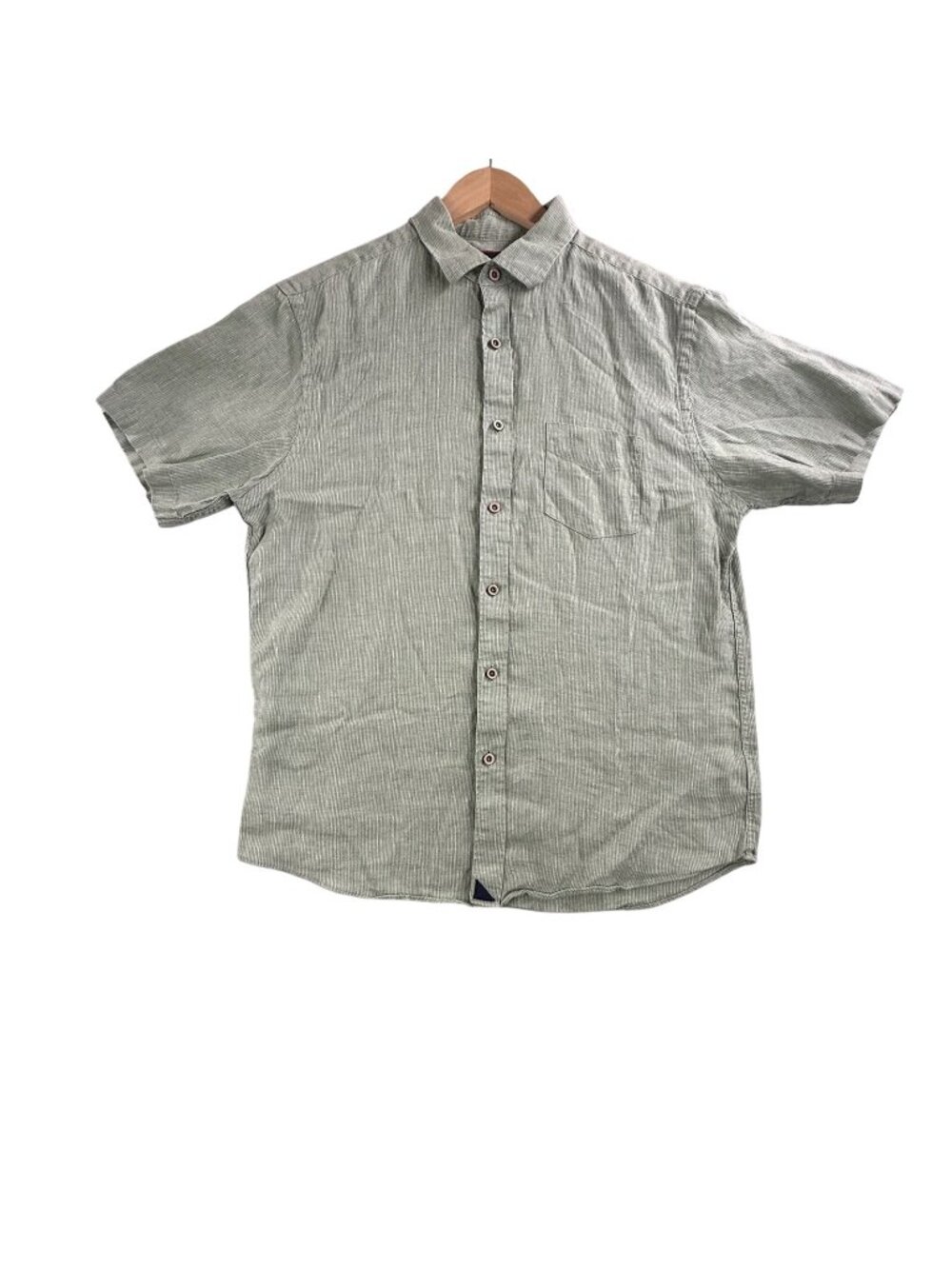 UNTUCKit Shirt Mens Medium Green Striped Short Sleeve Button Up Linen Brancott